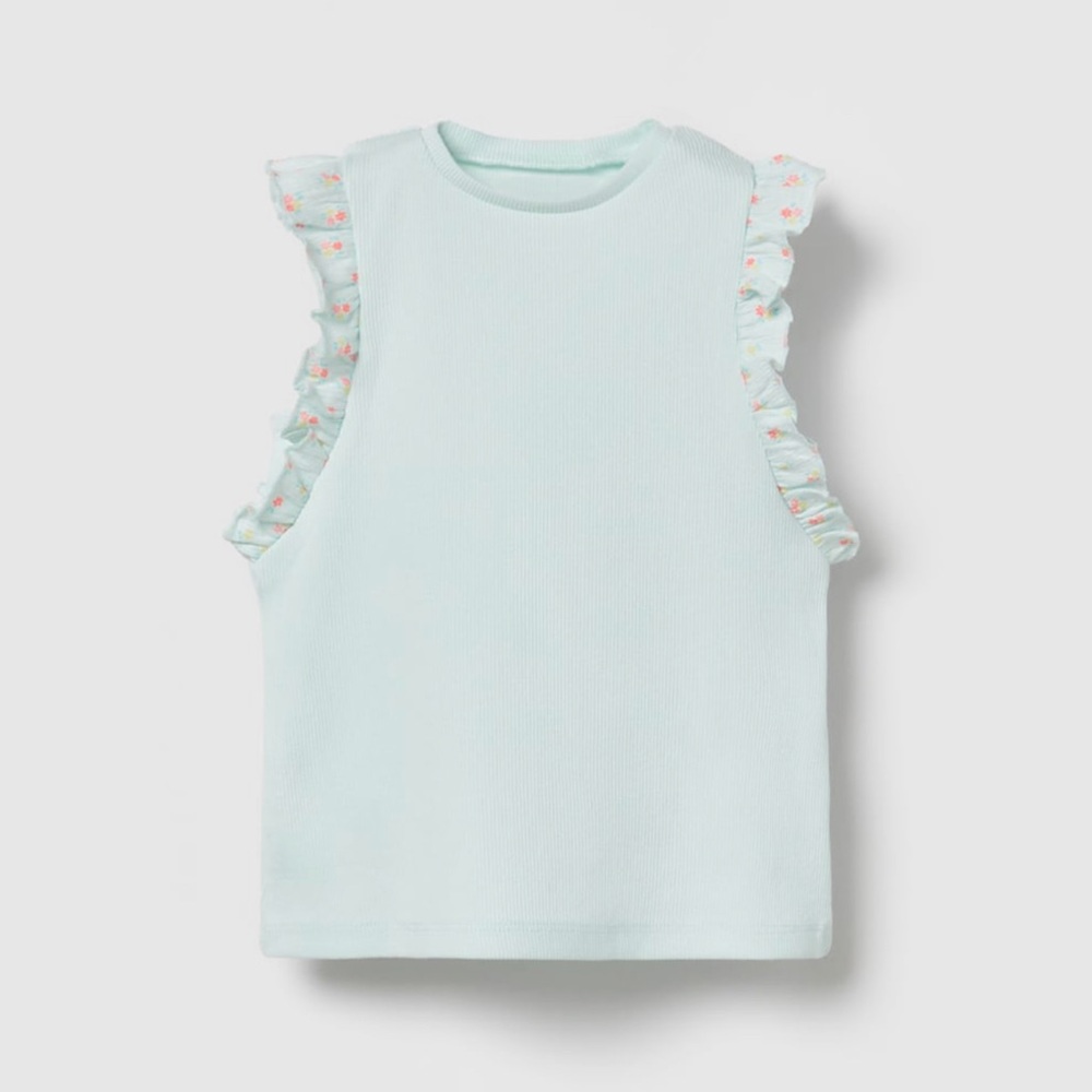 Zara Ruffled Ribbed T-Shirt